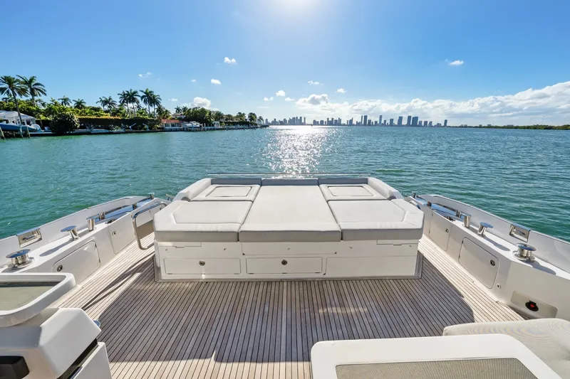 Slide: The Image of Luxurious 2018 Azimut S7 yacht deck with ocean view and city skyline. - 33