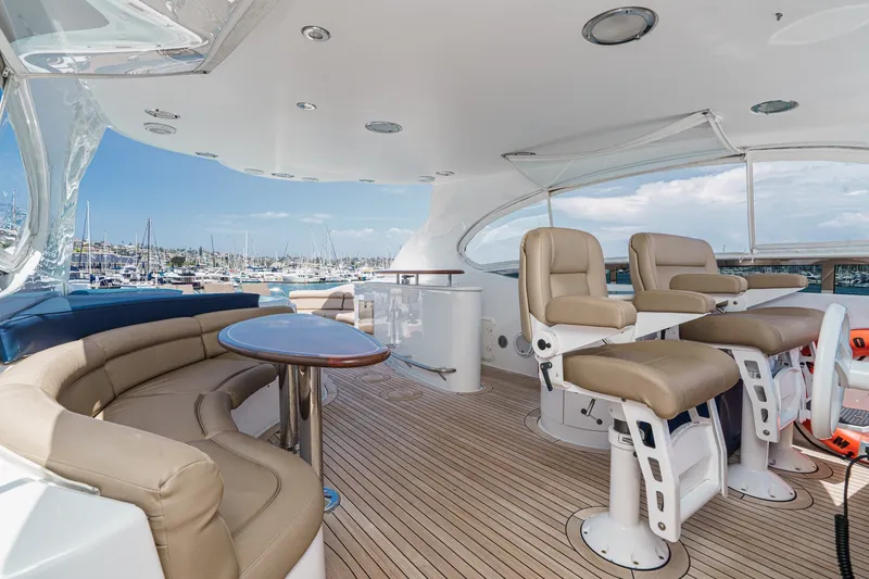Slide: The Image of Luxurious 2006 Lazzara 84 Flybridge yacht with spacious seating and helm chairs. - 30