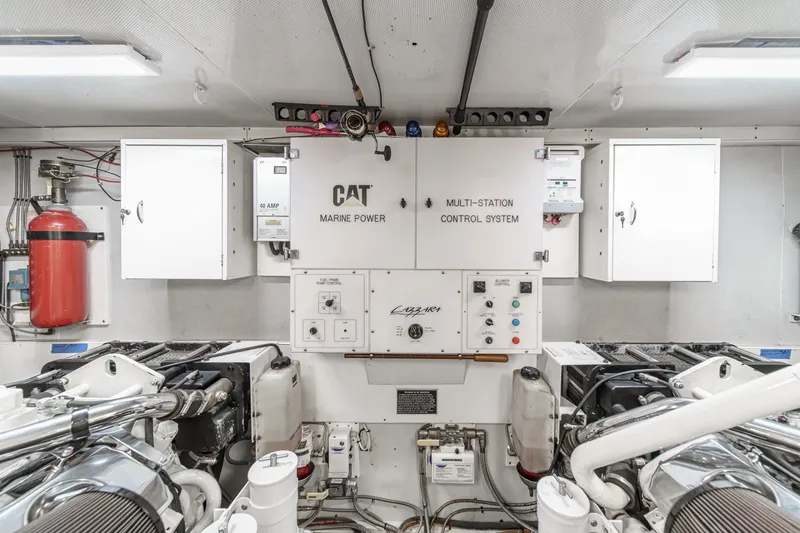 Slide: The Image of Engine room of 2006 Lazzara 84 Flybridge yacht with CAT marine power system. - 98