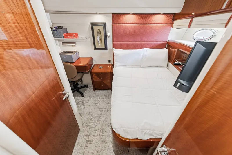 Slide: The Image of Luxurious cabin interior of 2006 Lazzara 84 Flybridge yacht with bed and desk. - 74