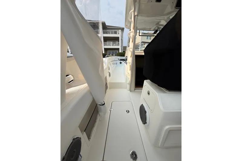 Slide: The Image of 2016 Boston Whaler 420 Outrage interior view, showcasing sleek design and spacious layout. - 50