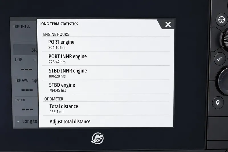 Slide: The Image of Display showing engine hours and odometer for 2016 Boston Whaler 420 Outrage. - 9