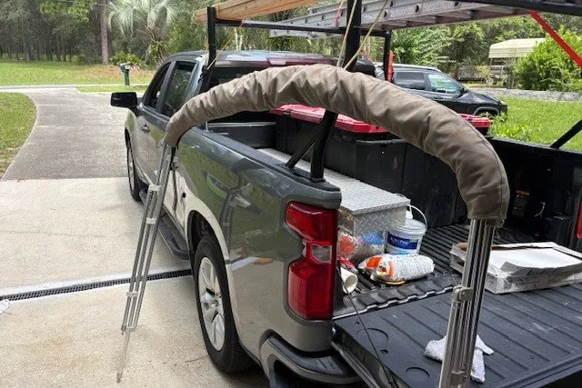 Slide: The Image of Pickup truck loaded with equipment, featuring a 2021 Stingray 172 SC model accessory. - 29