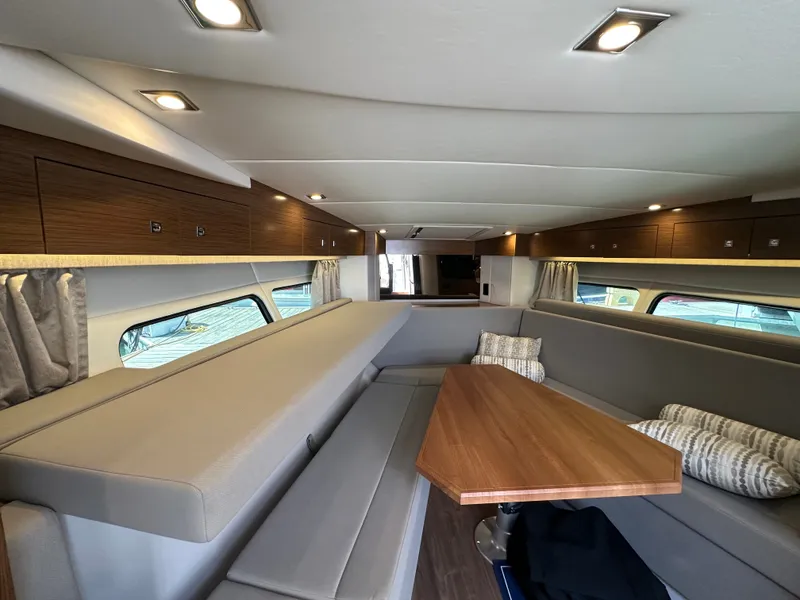 Slide: The Image of V berth has fold up bunk sleepers on pier and starboard sides - 38