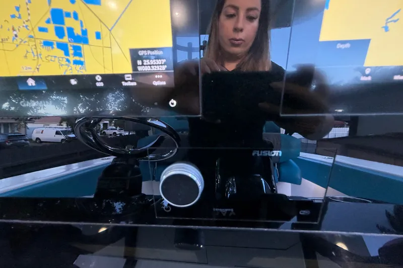 Slide: The Image of Reflection on Sea Tech 33 boat dashboard with GPS display, 2023 model. - 43