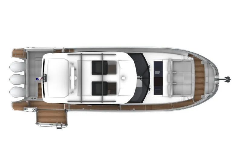 Slide: The Image of Manufacturer Provided Image: Top view of 2025 Jeanneau NC 1295 Coupe boat with sleek design and triple engines. - 47