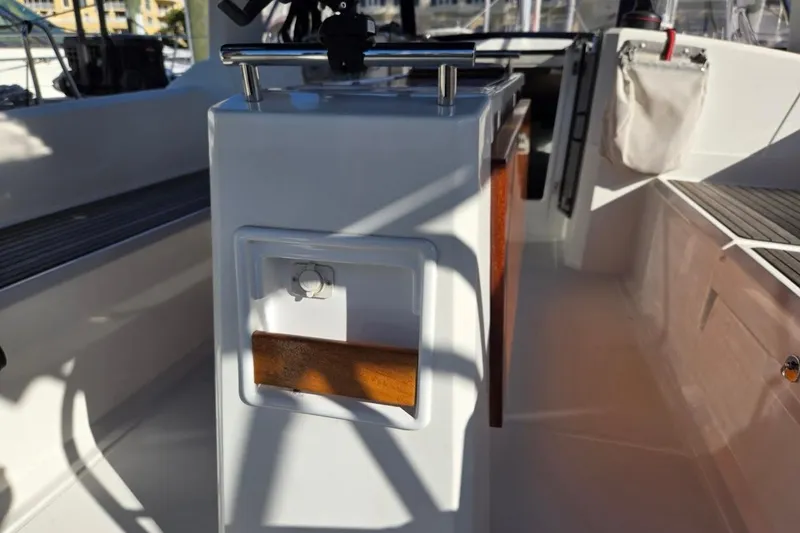 Slide: The Image of 2023 Beneteau Oceanis 38.1 yacht cockpit with sleek design and modern features. - 23