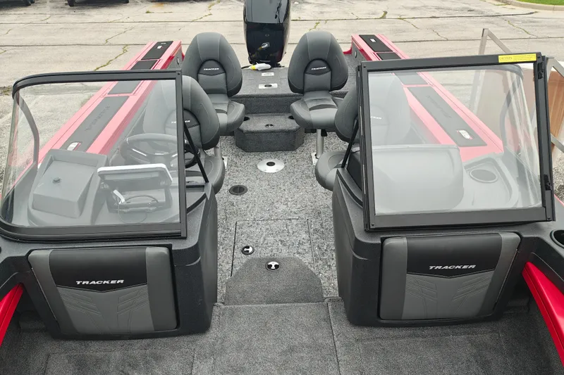 Slide: The Image of 2026 Tracker Targa V-19 WT boat interior with seating and windshield. - 15