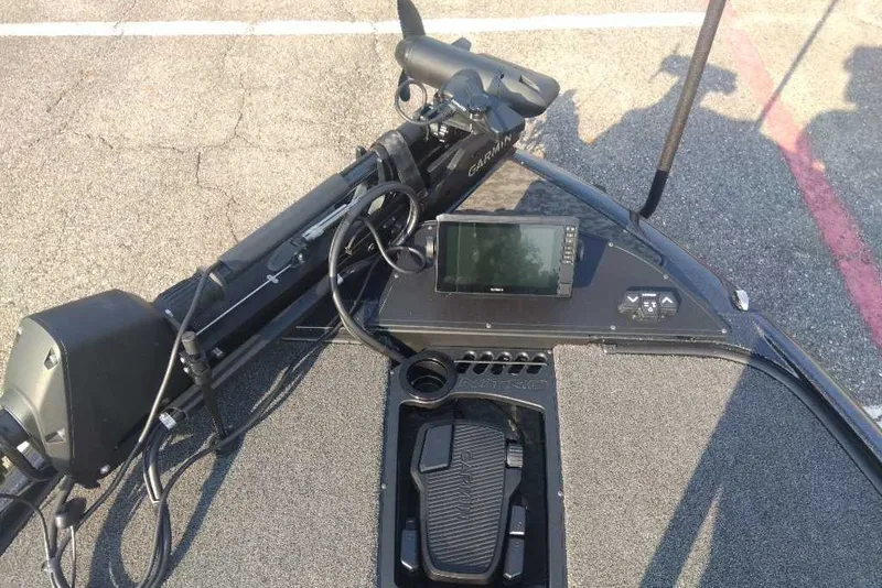 Slide: The Image of Nitro Z20 XL Pro 2026 boat dashboard with Garmin electronics and foot pedal controls. - 10