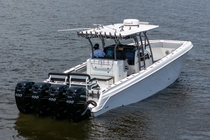 The Image of 2018 Nor-Tech 392 Super Fish boat with four Mercury 400 engines on the water. - 0