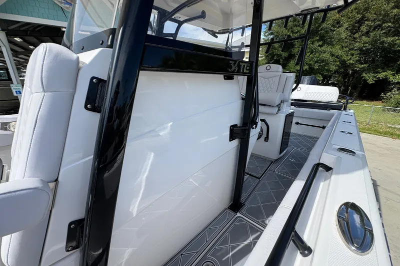 Slide: The Image of 2024 Fountain 34 Center Console boat interior with sleek seating and modern design. - 27