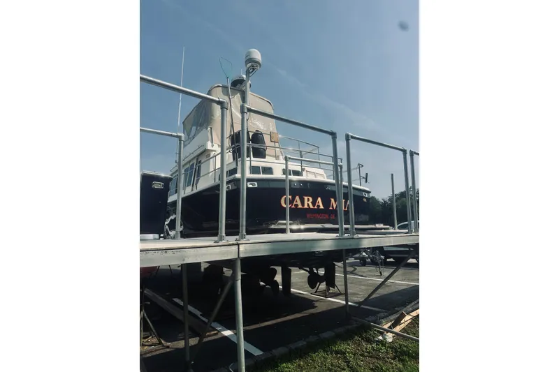 Slide: The Image of 1996 Sabreline 36 Sedan boat on elevated platform, Wilmington, DE. - 4