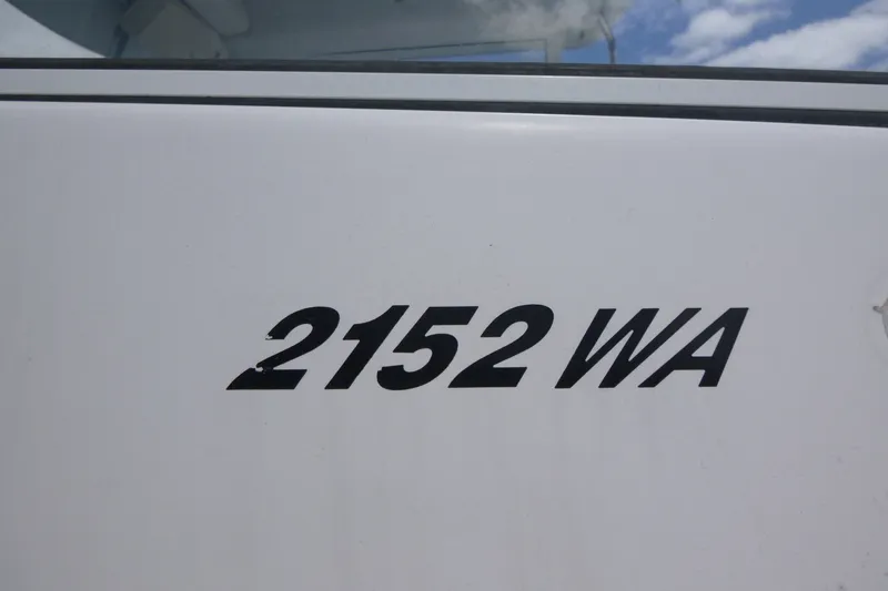 Slide: The Image of Close-up of 2010 Trophy 2152 Walkaround boat model lettering on hull. - 16