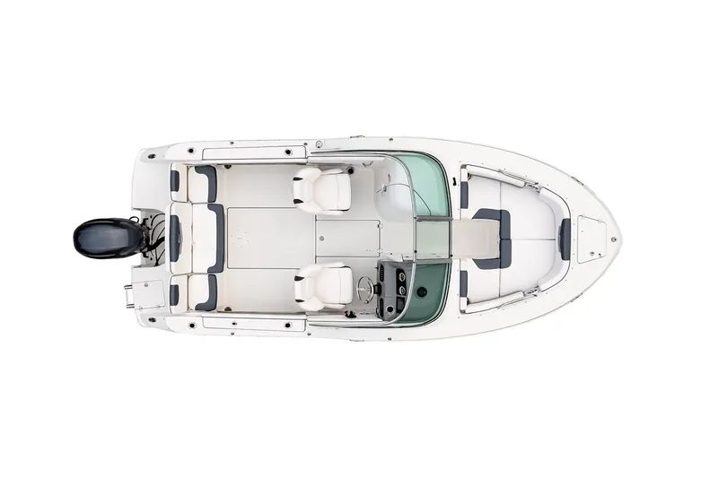 Slide: The Image of Manufacturer Provided Image: 2025 Robalo R207 Dual Console boat, top view, showcasing spacious seating and sleek design. - 14