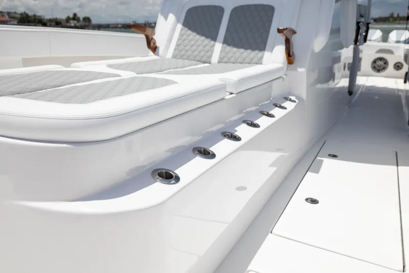 Slide: The Image of Luxurious seating on 2026 Front Runner 43 Catamaran, featuring sleek design and modern amenities. - 27