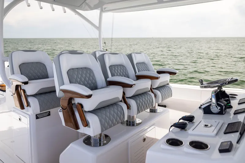 Slide: The Image of Luxurious seating on 2026 Front Runner 43 Catamaran, overlooking serene ocean waters. - 34