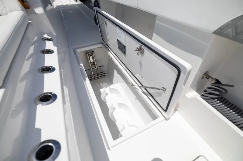 Slide: The Image of Storage compartment on 2026 Front Runner 43 Catamaran, showcasing sleek design and functionality. - 28