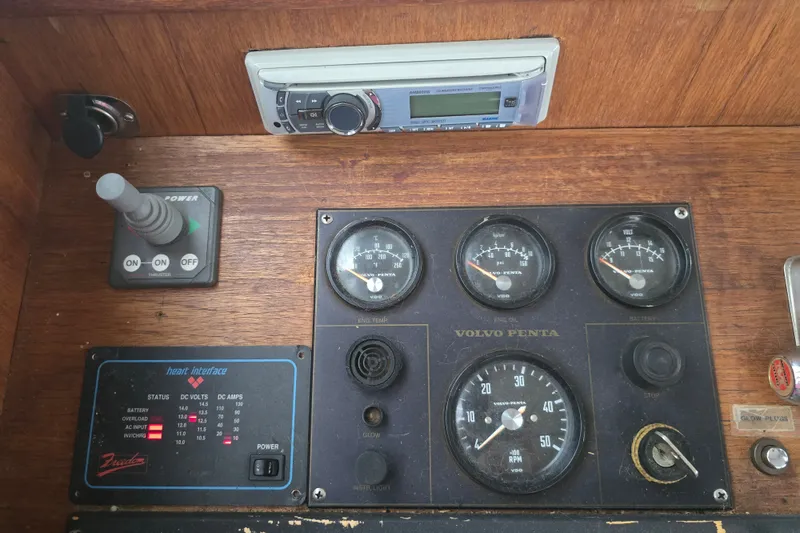 Slide: The Image of Control panel of a 1983 Atlantic 30 LRC boat with Volvo Penta gauges. - 23