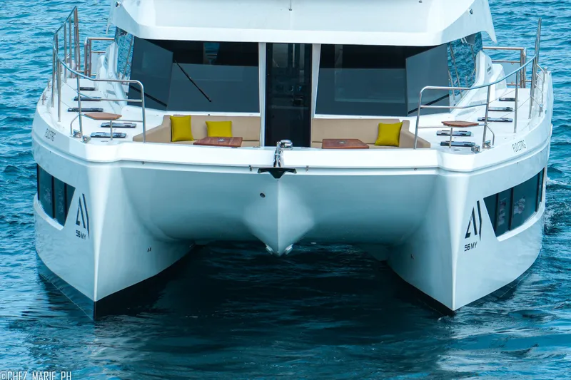 Slide: The Image of Aventura 56 Motor Yacht 2026 on water, featuring spacious deck and modern design. - 3