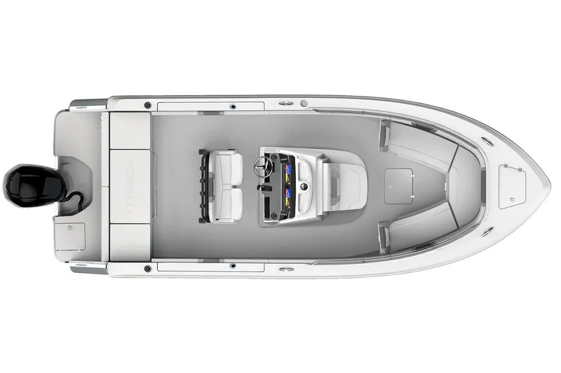 Slide: The Image of Manufacturer Provided Image: 2026 Robalo R232 Explorer boat, top view, showcasing sleek design and spacious layout. - 12