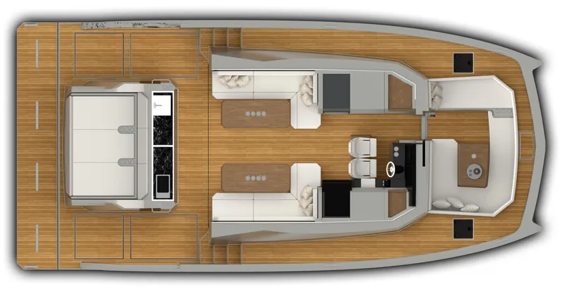 Slide: The Image of Top view of 2025 Aventura 38 Sport Coupe yacht interior layout. - 24