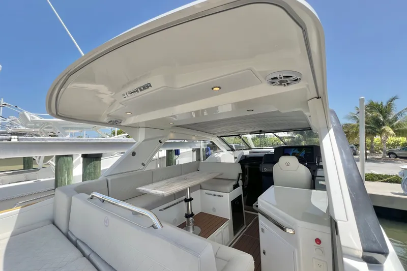 Slide: The Image of Luxurious 2024 Skamander 100 Sorrento yacht interior with seating and helm station. - 68