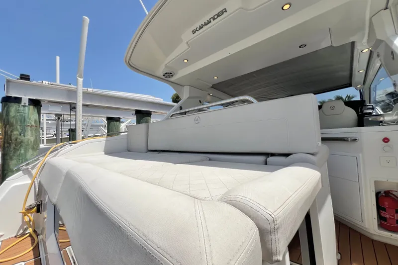 Slide: The Image of Luxurious 2024 Skamander 100 Sorrento yacht interior with plush seating and modern design. - 81