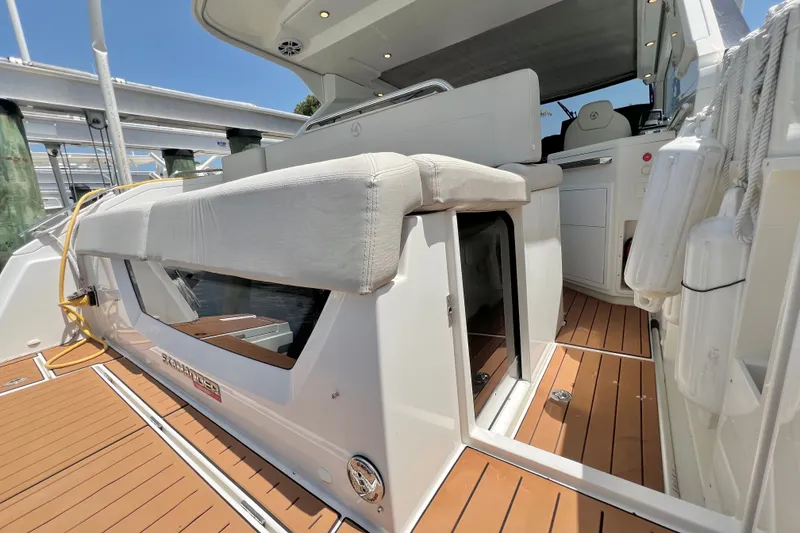 Slide: The Image of 2024 Skamander 100 Sorrento yacht interior with sleek design and wooden flooring. - 74