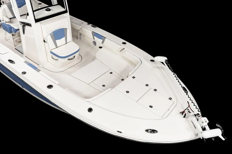 Slide: The Image of Manufacturer Provided Image: 2025 Robalo 246 Cayman boat with sleek white and blue design, top view. - 5