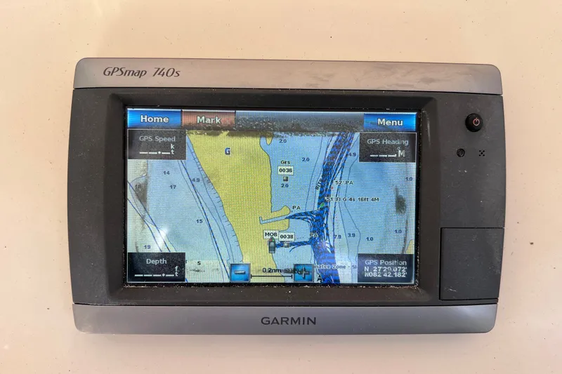 Slide: The Image of Garmin GPSmap 740s displaying nautical chart on a 2012 Scout 210 XSF boat. - 32