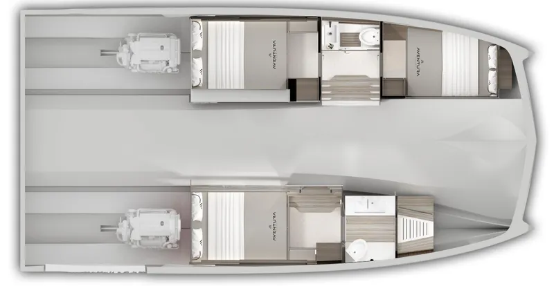 Slide: The Image of Floor plan of 2025 Aventura 38 Sport Coupe, featuring cabins and engine layout. - 13