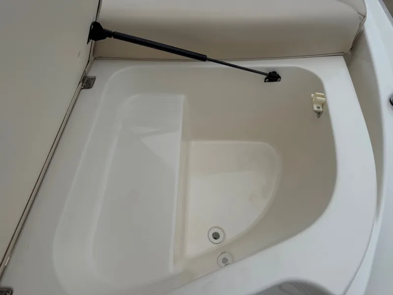 Slide: The Image of An open storage compartment on a boat with a hydraulic support. - 29