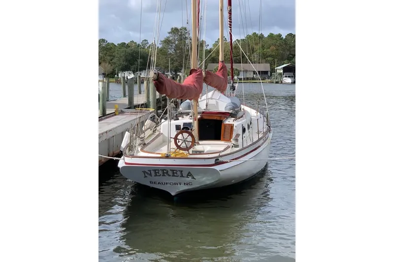 Slide: The Image of 1985 Nereia Yachts 38 sailboat docked in Beaufort, NC marina. - 5