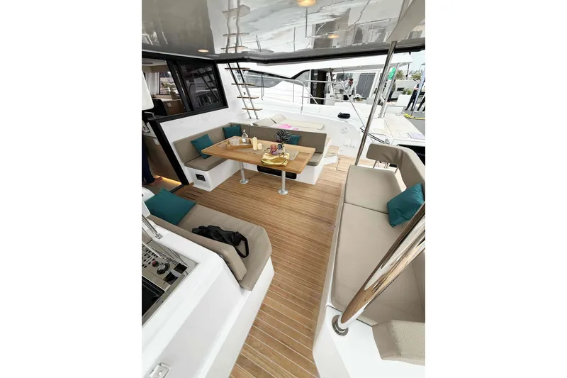 Slide: The Image of Luxurious interior of 2026 Aventura 37 Explorer Trawler with elegant seating and dining area. - 34