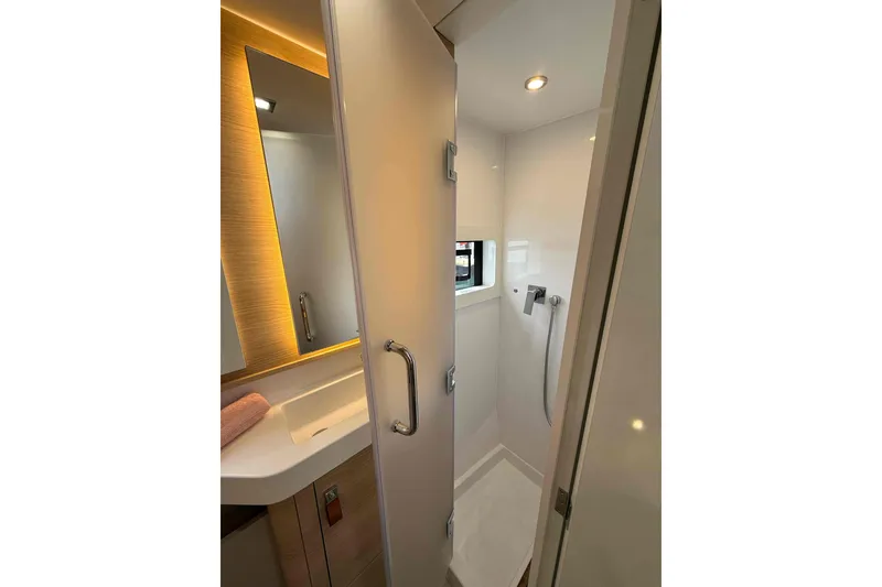 Slide: The Image of Modern bathroom interior of 2026 Aventura 37 Explorer Trawler with shower and sink. - 37