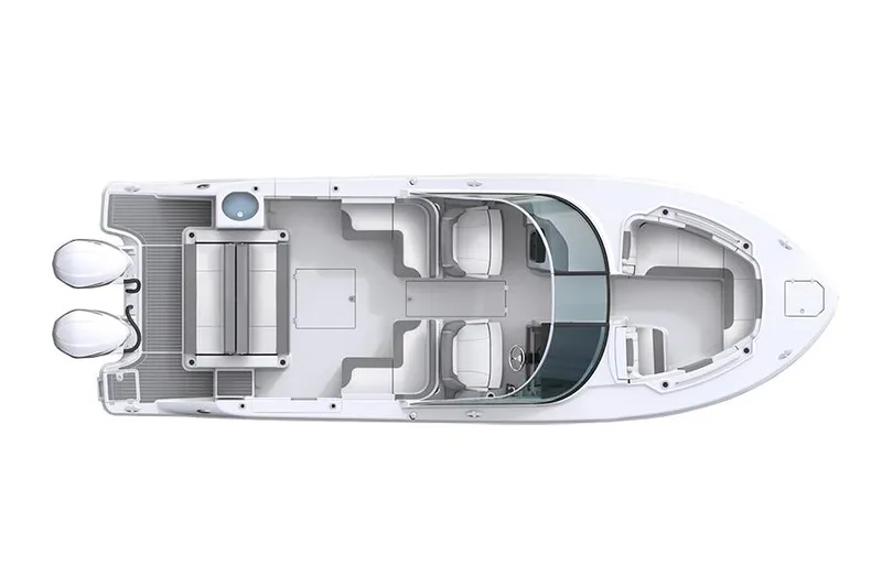Slide: The Image of Manufacturer Provided Image: 2025 Robalo R317 Dual Console boat, top view, showcasing spacious layout and dual engines. - 24