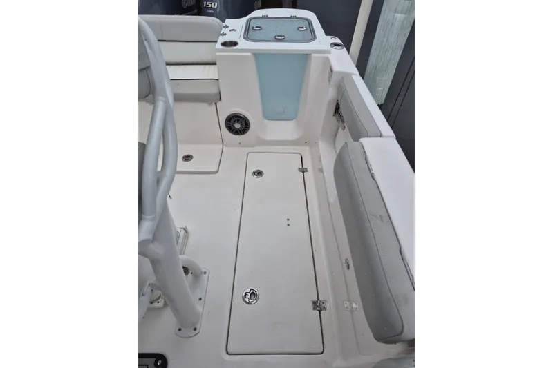 Slide: The Image of 2023 Sea Fox 268 Commander boat interior with seating and storage compartments. - 21