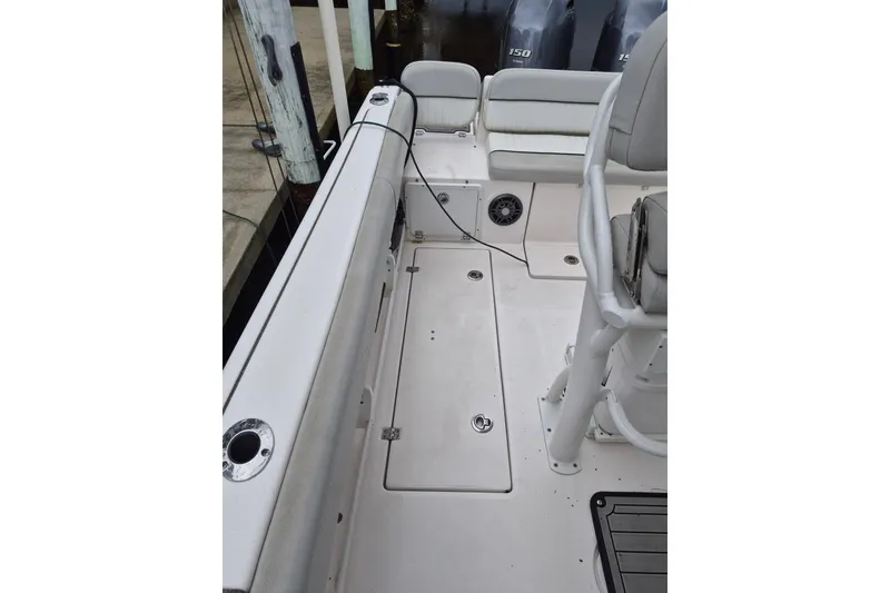 Slide: The Image of 2023 Sea Fox 268 Commander boat interior with seating and storage compartments. - 19