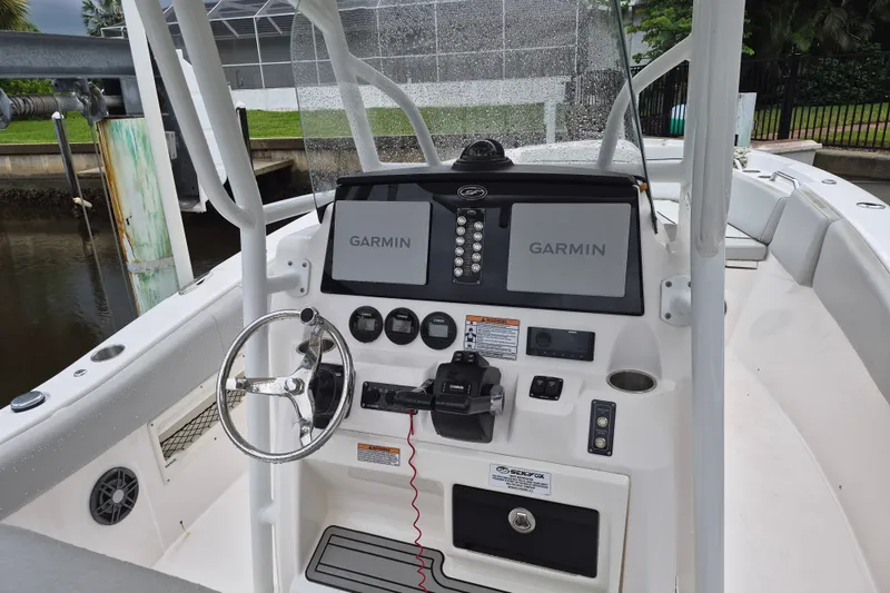 Slide: The Image of 2023 Sea Fox 268 Commander boat dashboard with Garmin navigation system. - 15