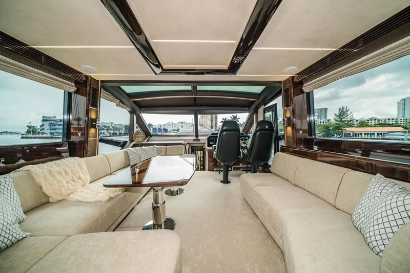 Slide: The Image of Luxurious interior of 2020 Galeon 680 Fly yacht with spacious seating and modern design. - 18