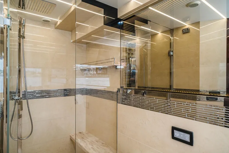 Slide: The Image of Luxurious bathroom in 2020 Galeon 680 Fly yacht with modern glass shower. - 27