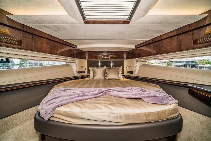 Slide: The Image of Luxurious bedroom interior of 2020 Galeon 680 Fly yacht with elegant bedding. - 28