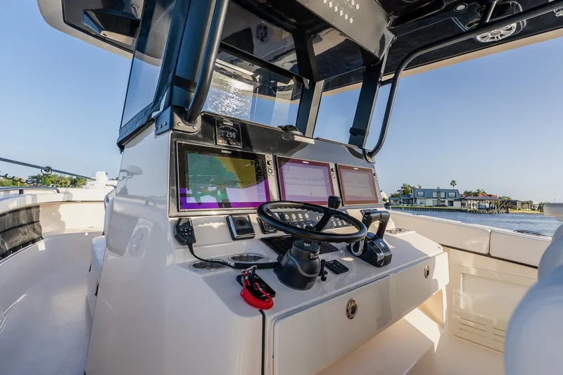 Slide: The Image of Modern boat cockpit with advanced navigation systems, Young 34 model, 2023. - 29