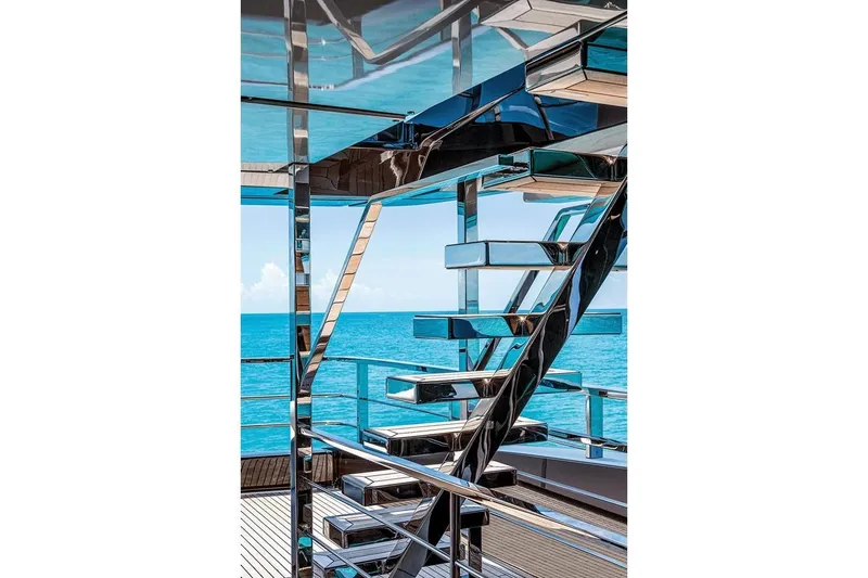 Slide: The Image of Modern staircase on 2023 Riva 130' Bellissima yacht with ocean view. - 21