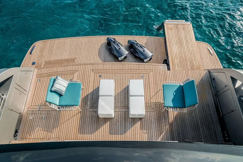 Slide: The Image of Luxurious deck of 2023 Riva 130' Bellissima yacht with sun loungers and sea scooters. - 24