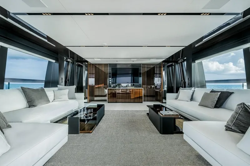 Slide: The Image of Luxurious interior of 2023 Riva 130' Bellissima yacht with modern furnishings and ocean view. - 27