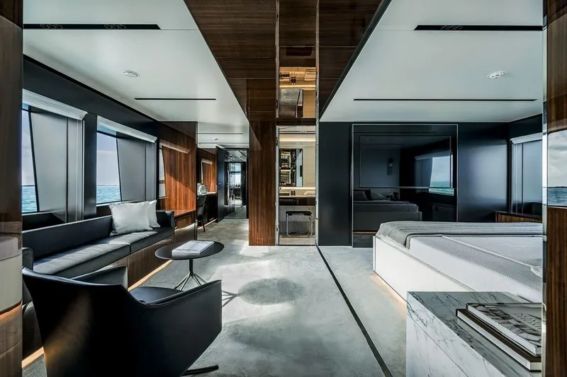 Slide: The Image of Luxurious interior of 2023 Riva 130' Bellissima yacht with modern furnishings and ocean view. - 36
