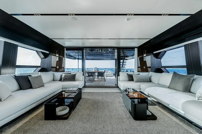 Slide: The Image of Luxurious interior of 2023 Riva 130' Bellissima yacht with elegant seating and ocean view. - 28