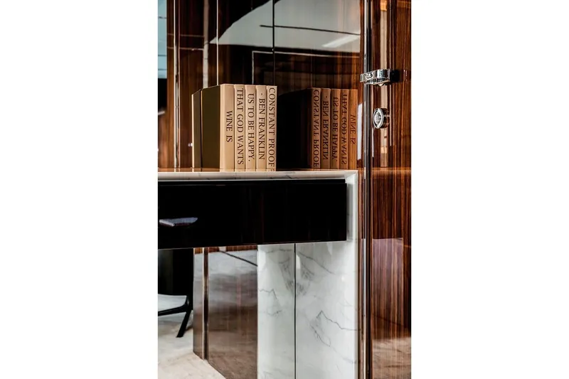 Slide: The Image of Luxurious interior of 2023 Riva 130' Bellissima yacht with elegant wood and marble finishes. - 37