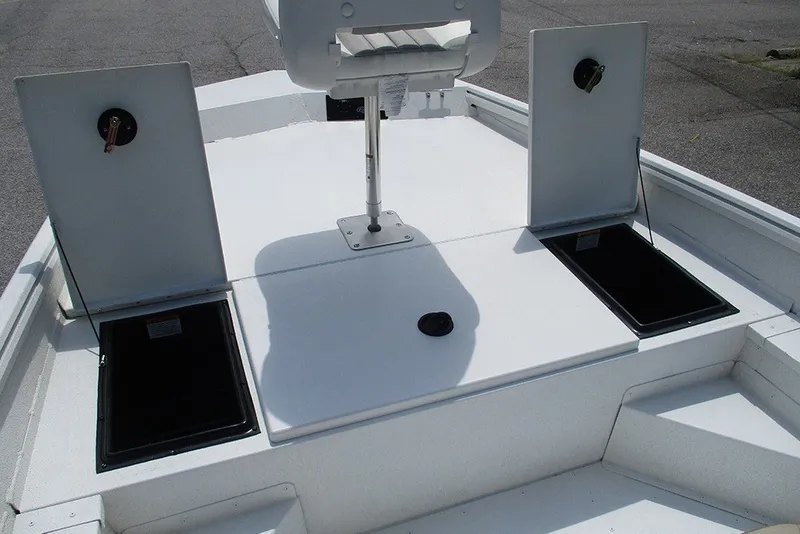 Slide: The Image of 2026 G3 Bay 17 boat deck with storage compartments and seating. - 13